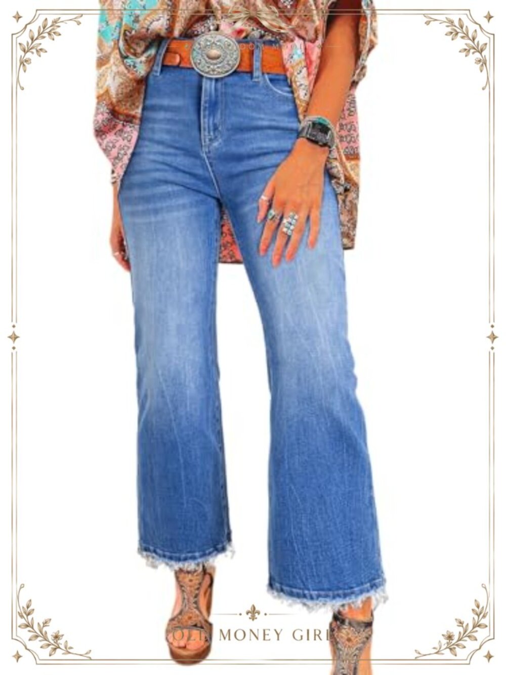 High Waisted Stretchy Flared Straight Leg Raw Hem Denim Jeans